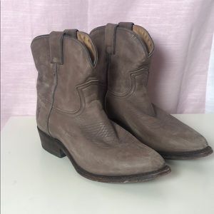Frye Gray Leather Ankle Cowboy Boots
